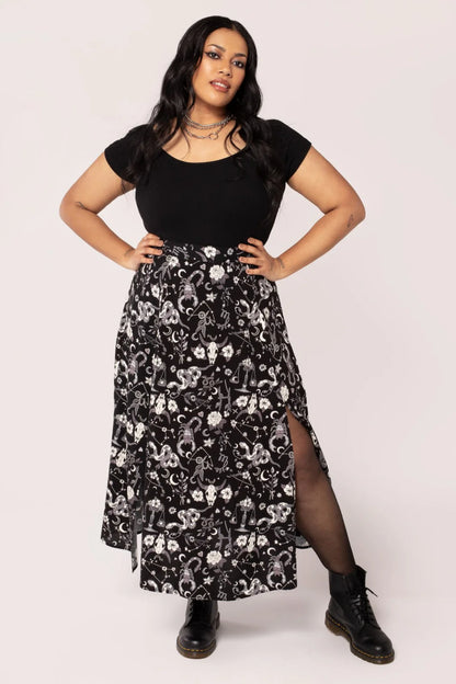 Star Sign Skirt - langer Gothic Rock mit Print