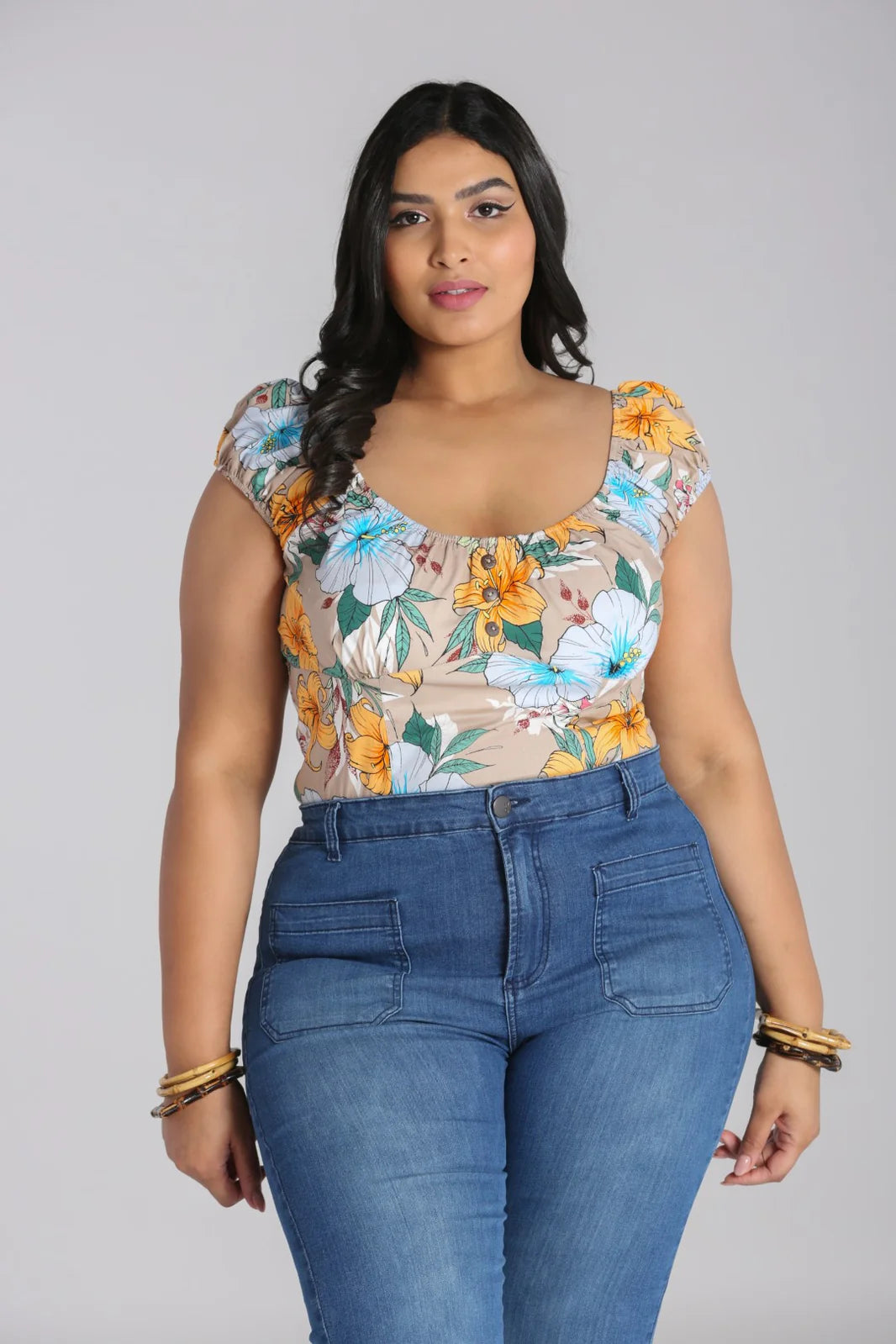 Pattaya Tropicla Hibiscus Top beige