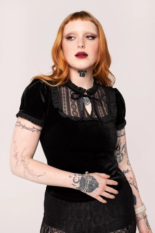Mourning Top - Gothic Bluse mit kurzen Ärmeln