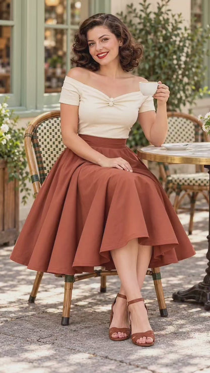 Maisie Skirt – brauner Vintage-Tellerrock mit Taschen