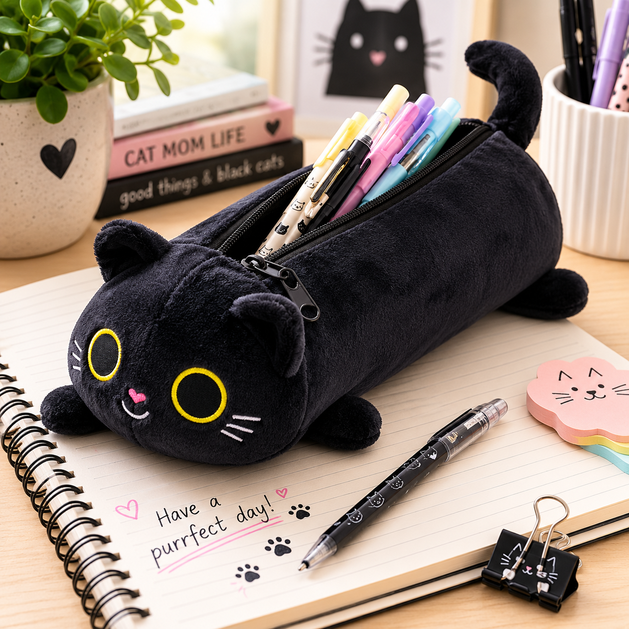 Lucky Black Cat - Stiftemäppchen schwarze Katze