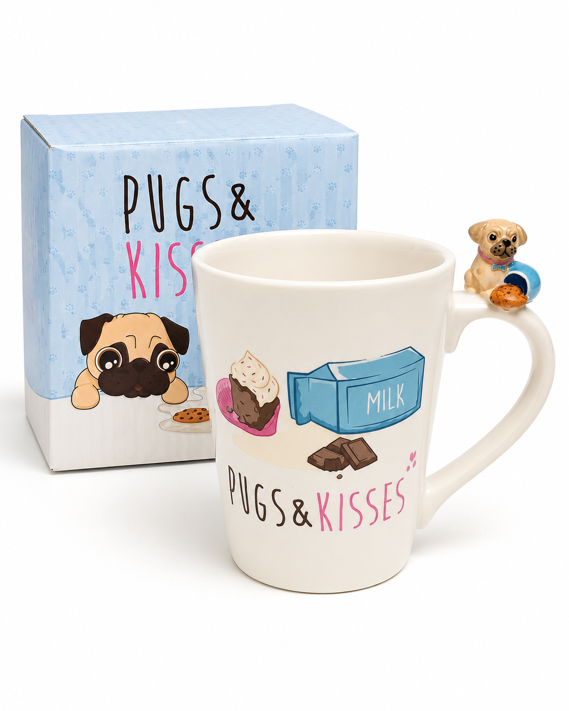 Pugs & Kisses Mug - Tasse mit zuckersüßen Mops