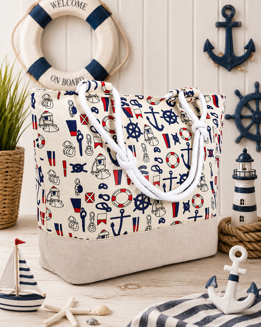 Nautical Shopping Bag - große Beach Tasche in creme