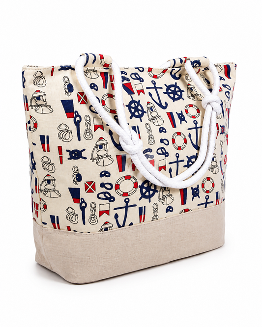 Nautical Shopping Bag - große Beach Tasche in creme
