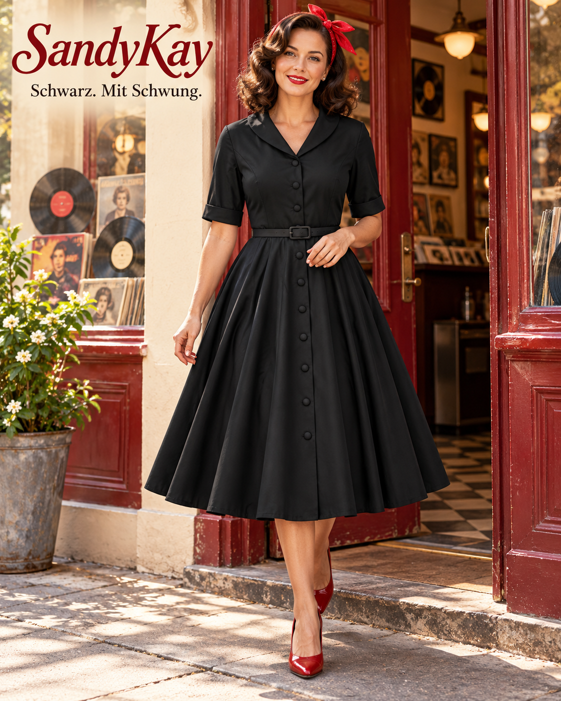 Mollie Hemdblusenkleid in uni schwarz