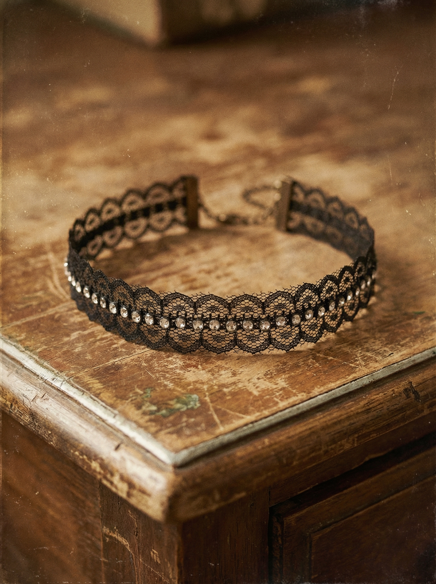 Black Crystal Lace Choker