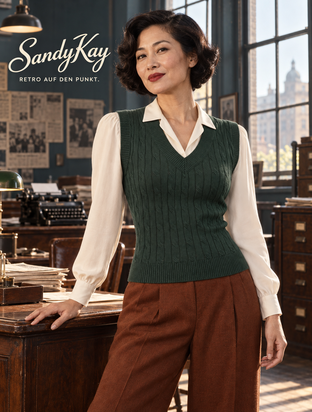 Olive Waistcoat green – Retro Strickweste im 40s Look