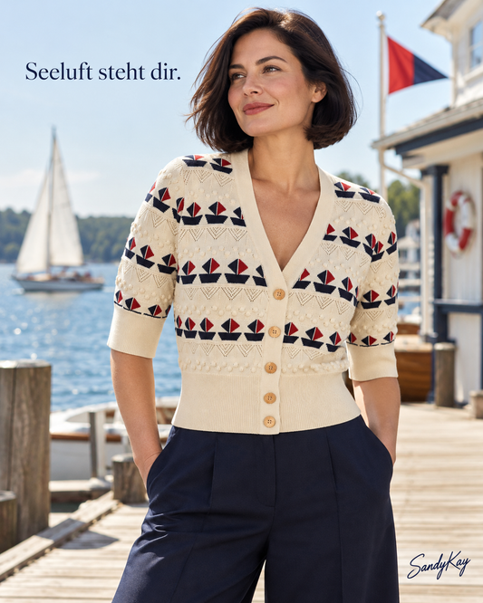 Kitty Sail Cardigan white – Retro Cardigan im Sailor-Look