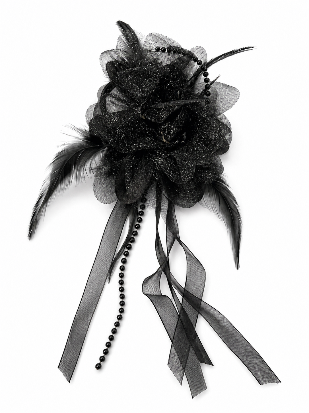 Black Flower Haarclip mit Perlen
