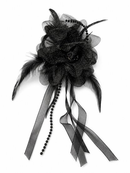 Black Flower Haarclip mit Perlen