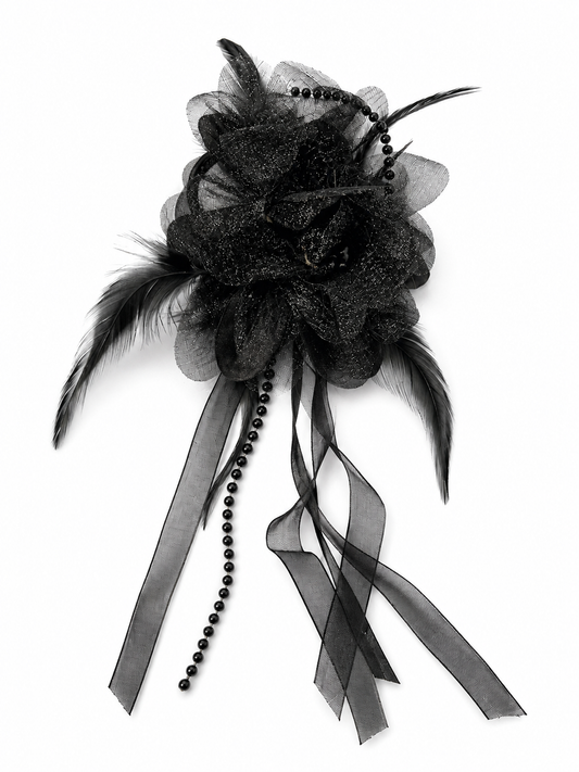 Black Flower Haarclip mit Perlen