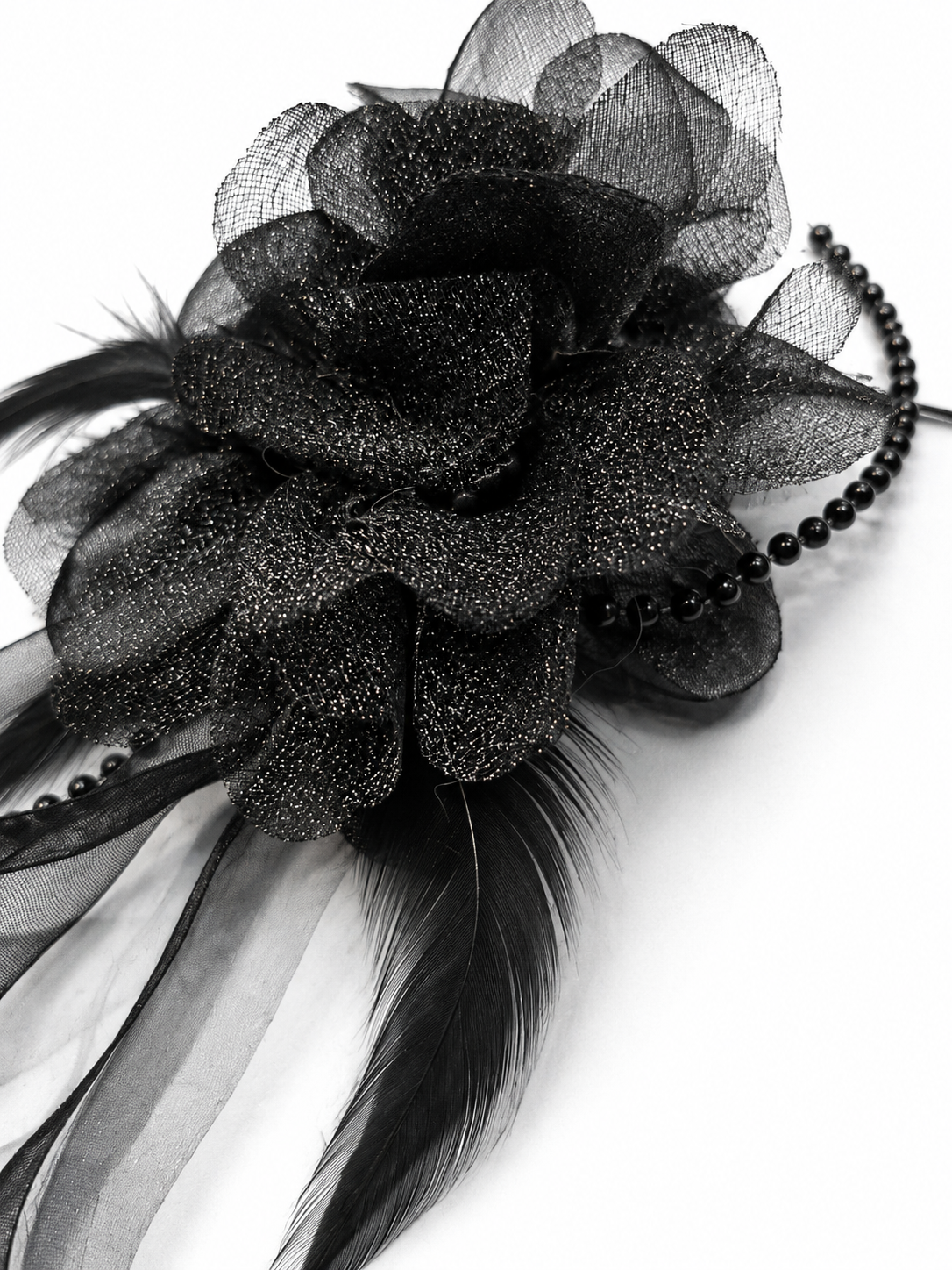 Black Flower Haarclip mit Perlen