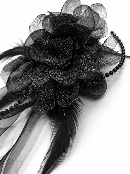 Black Flower Haarclip mit Perlen