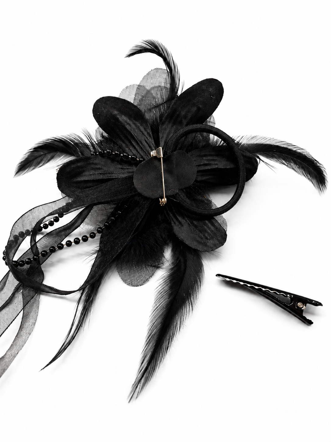 Black Flower Haarclip mit Perlen