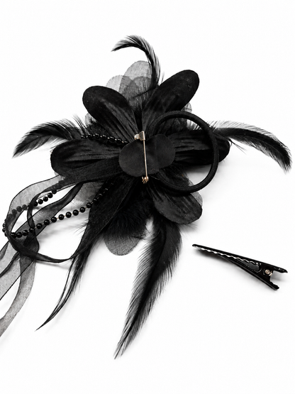 Black Flower Haarclip mit Perlen