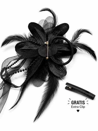 Black Flower Haarclip mit Perlen