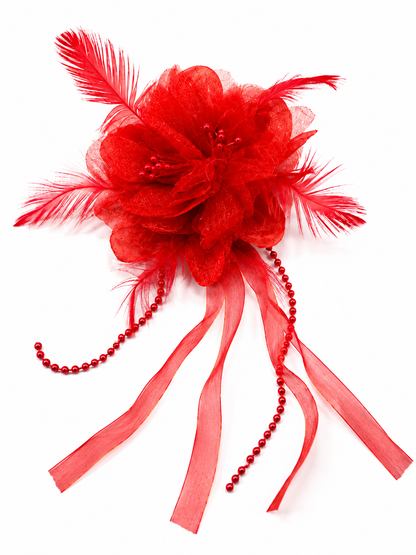 Red Flower Haarclip mit Roter Tüllblume und Perlen