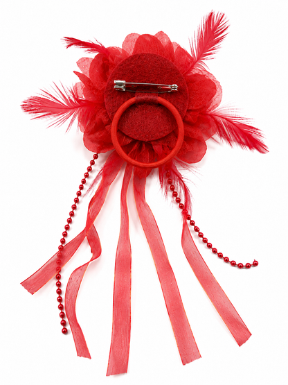 Red Flower Haarclip mit Roter Tüllblume und Perlen