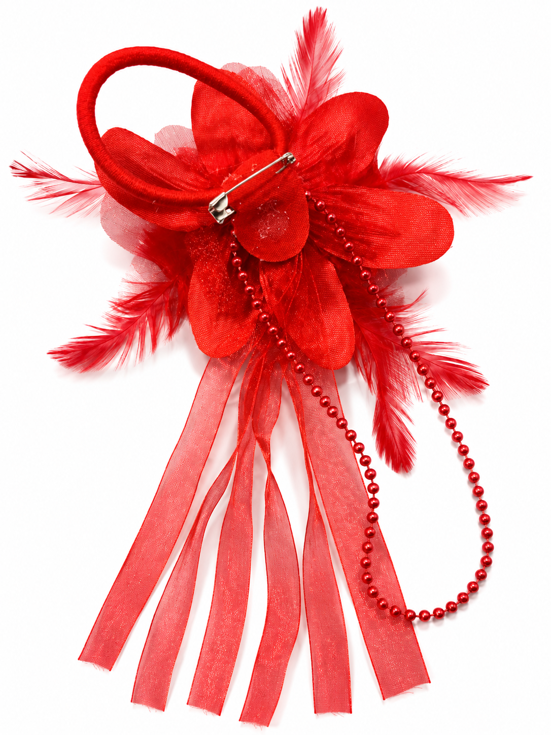 Red Flower Haarclip mit Roter Tüllblume und Perlen