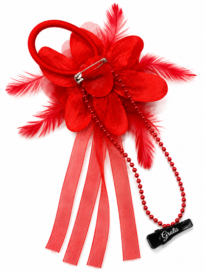 Red Flower Haarclip mit Roter Tüllblume und Perlen