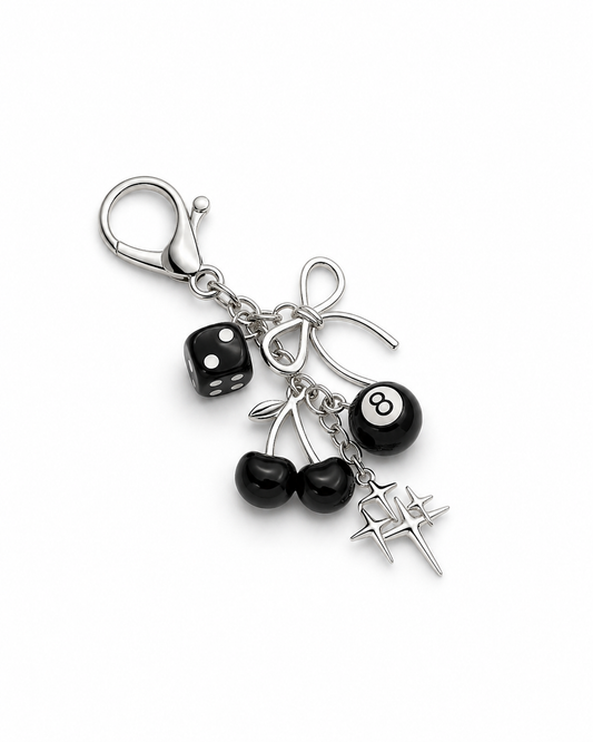 Schlüsselanhänger Dice - Taschendeko mit Kirschen und Würfel