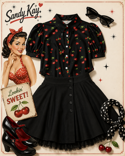 Cherry Bluse - Kurzarm mit Kirschen