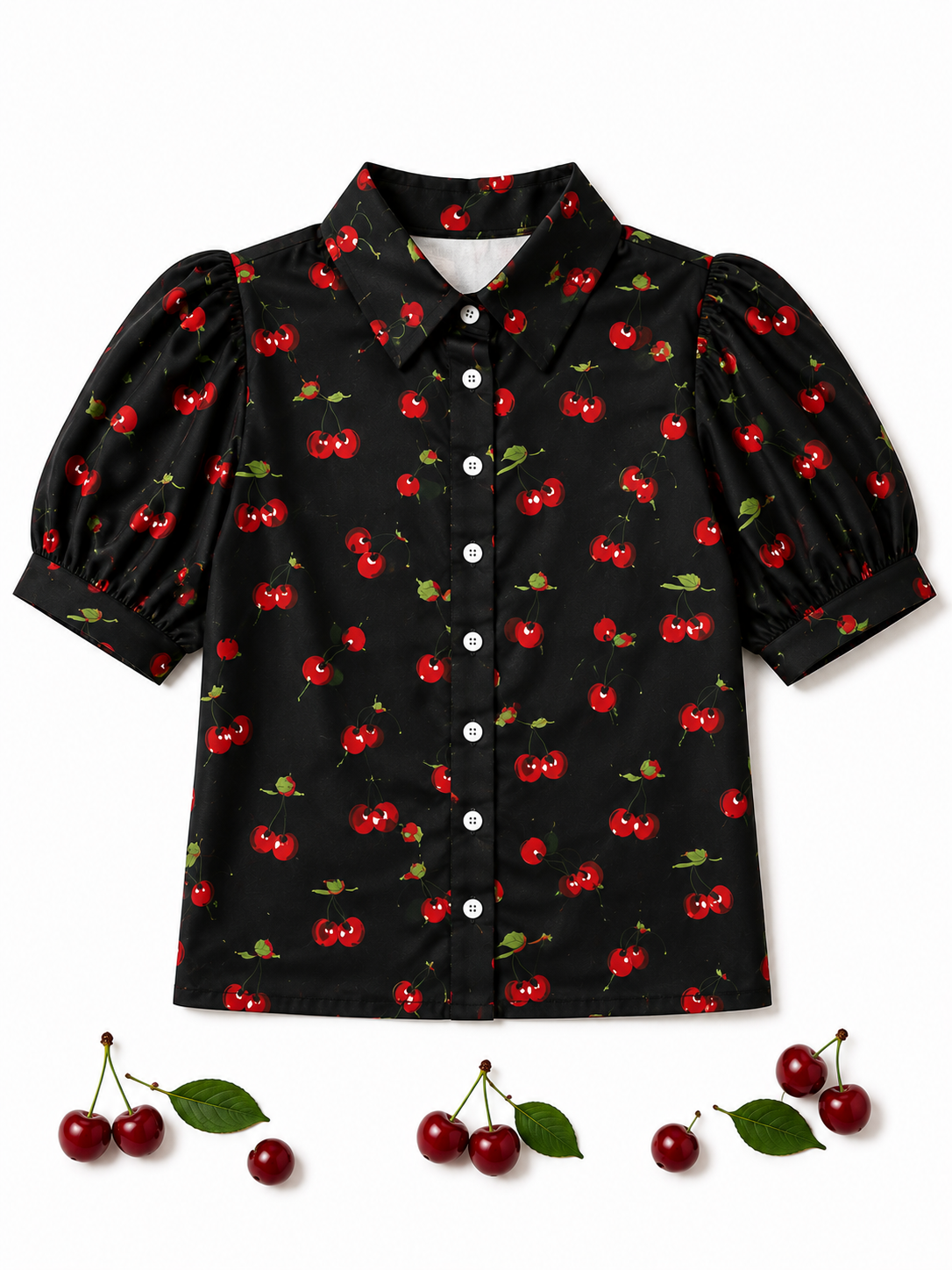 Cherry Bluse - Kurzarm mit Kirschen