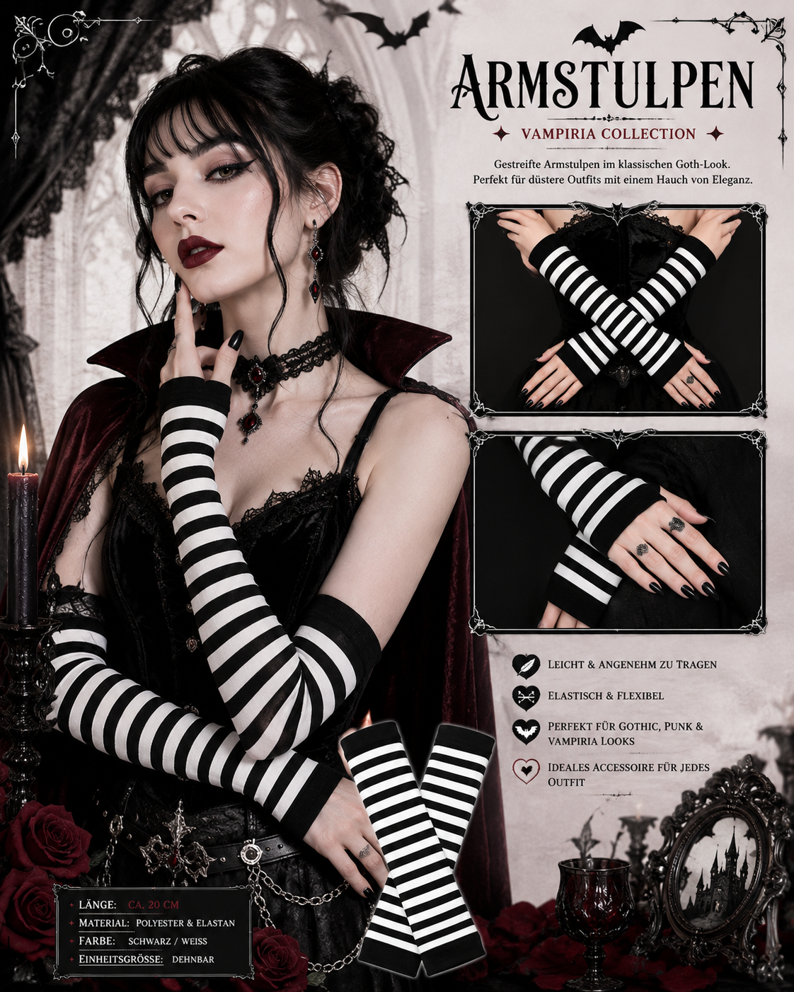 Stripe Armstulpen- gestreifte Handschuhe