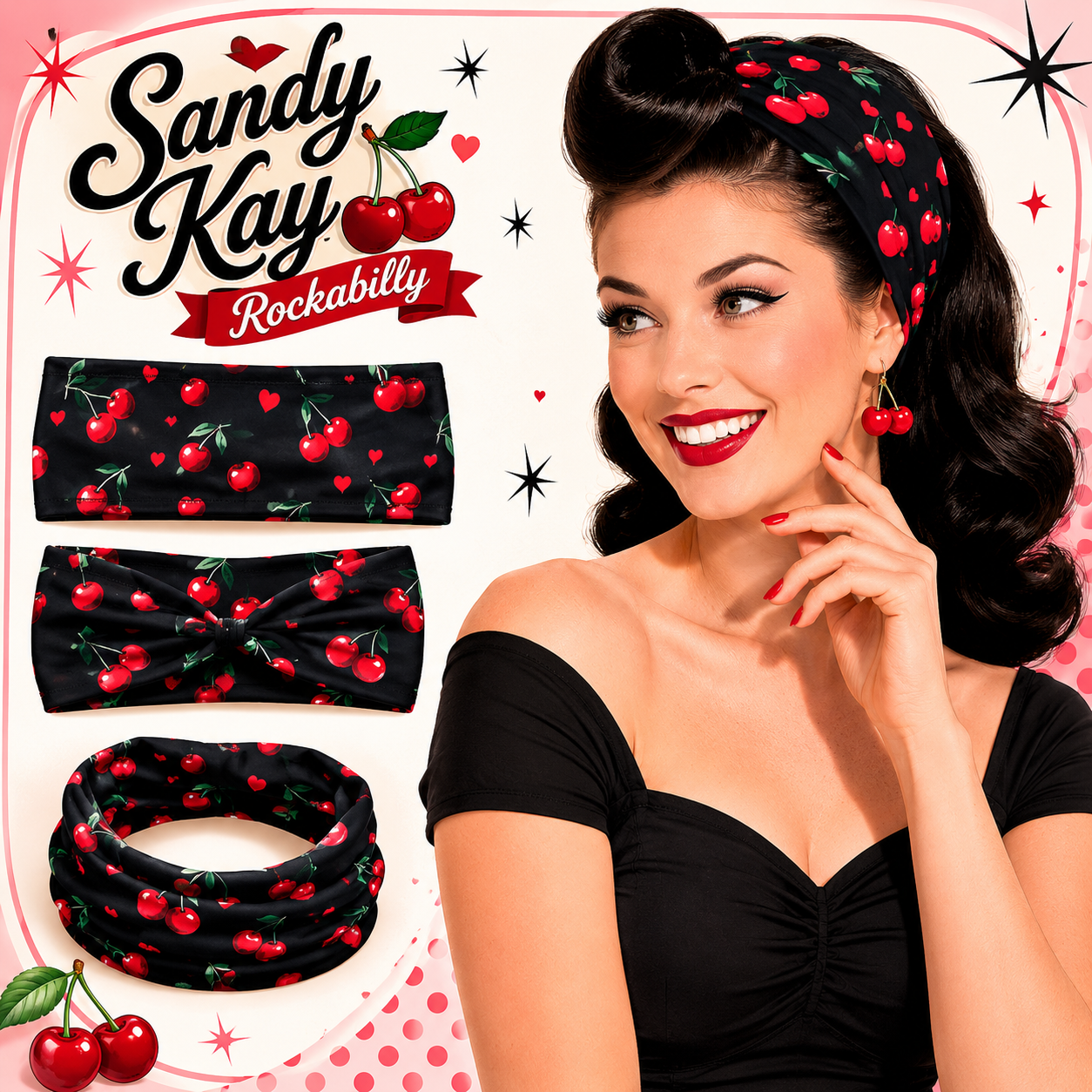 Cherry Haarband - 6in1 Schal mit Kirschen