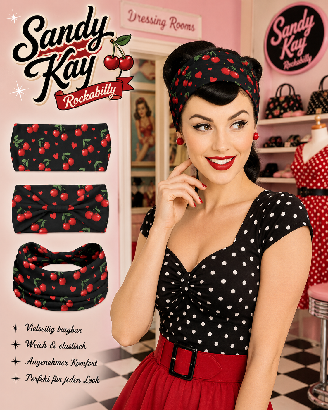 Cherry Haarband - 6in1 Schal mit Kirschen