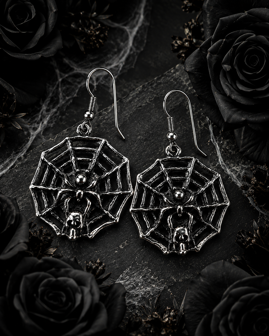 Ohrringe Spider - Gothic Ohrhänger mit Spinnennetz