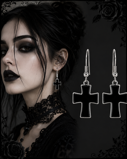 Ohrringe Black Cross - Gothic Ohrhänger mit schwarzen Kreuz