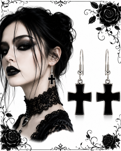Ohrringe Black Cross - Gothic Ohrhänger mit schwarzen Kreuz