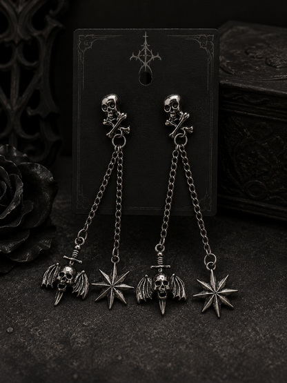 Ohrringe Skulls & Stars - lange Gothic Ohrhänger