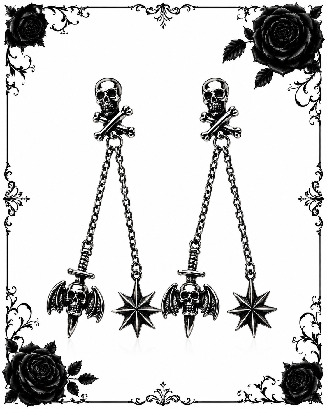 Ohrringe Skulls & Stars - lange Gothic Ohrhänger