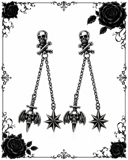 Ohrringe Skulls & Stars - lange Gothic Ohrhänger