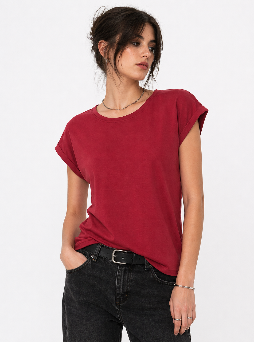 Extended Shoulder Basic Shirt burgundy