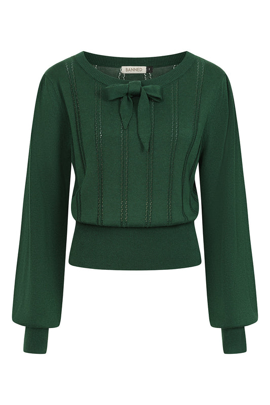 Angel Pointelle Knit Jumper bottle green – Vorderansicht