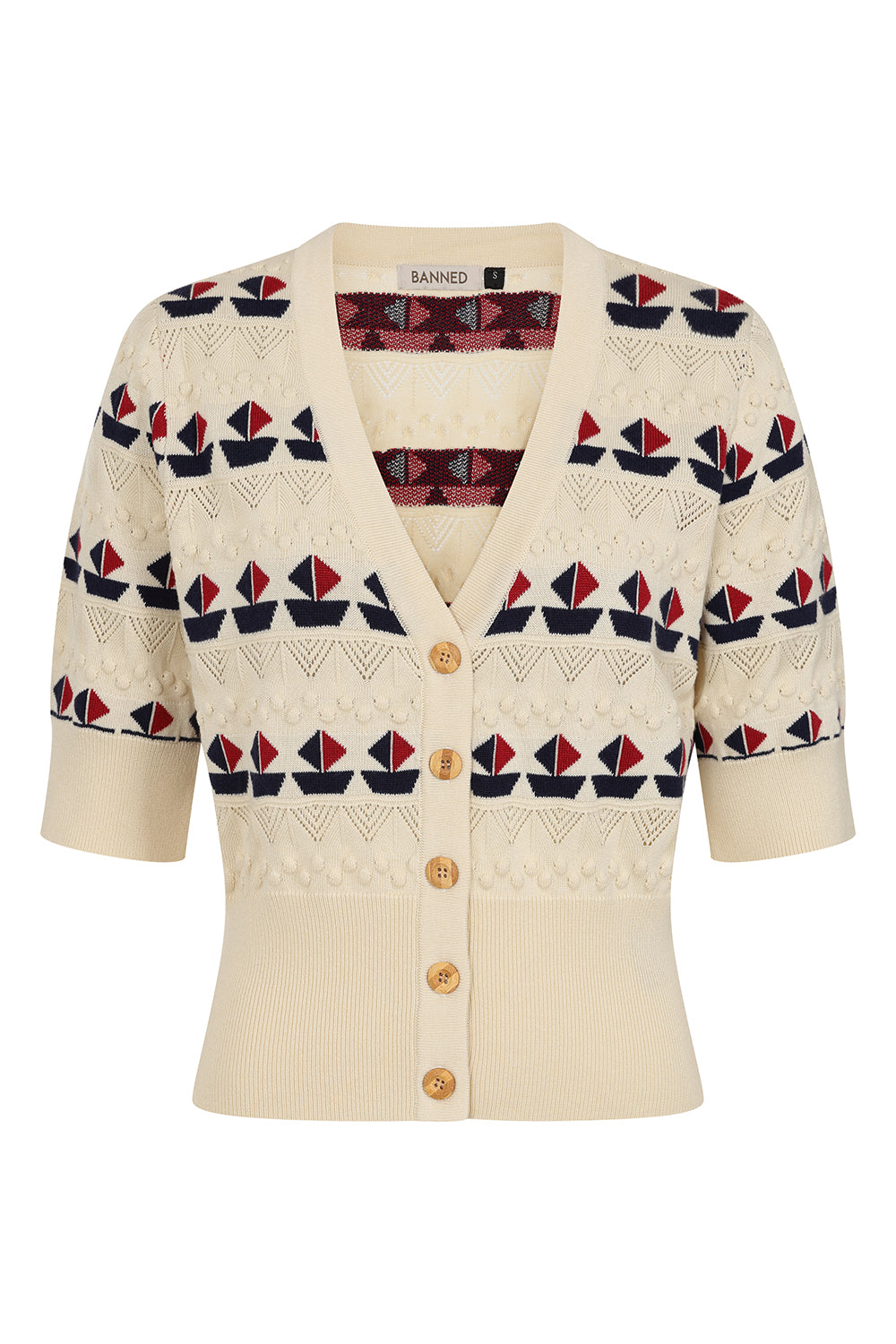 Kitty Sail Cardigan white – Banned Retro Vorderansicht