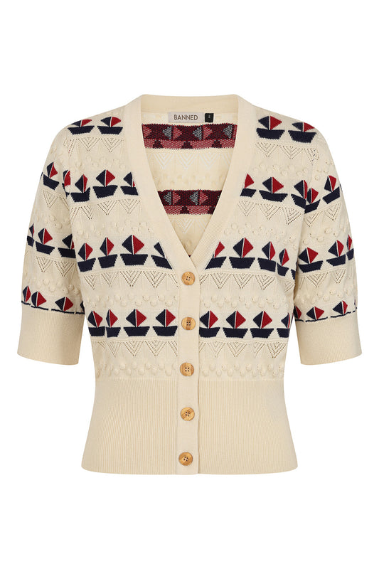 Kitty Sail Cardigan white – Banned Retro Vorderansicht