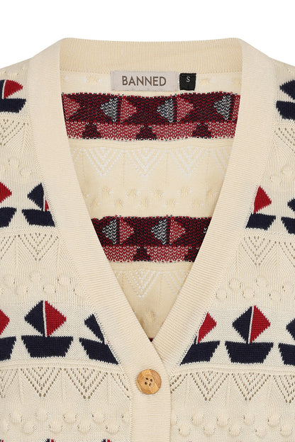 Kitty Sail Cardigan white – Banned Retro Detailansicht