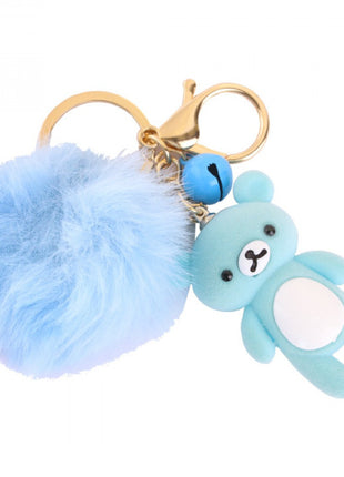 Schlüsselanhänger Taschendeko Blauer Bär mit PomPom