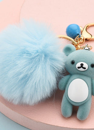 Schlüsselanhänger Taschendeko Blauer Bär mit PomPom
