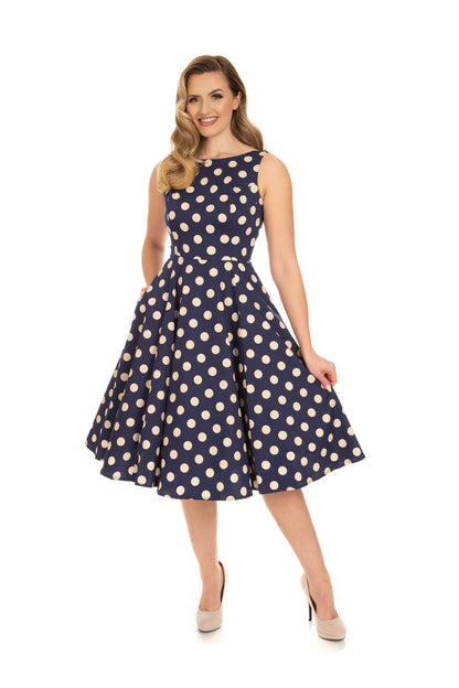 Mia Polka Dress in navy-blau mit cremefarbenen Dots