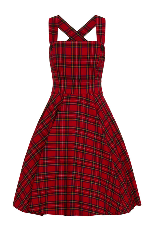 Irivine Pinafore Träger-Kleid in Tartan rot